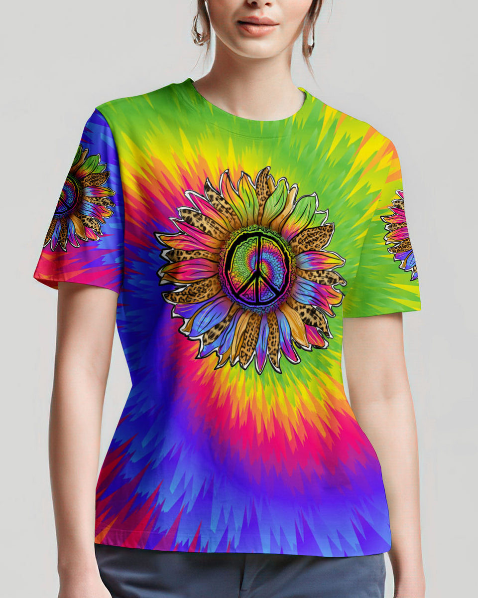 PEACE Y'ALL SUNFLOWER TIE DYE LEOPARD ALL OVER PRINT TLNZ1407233
