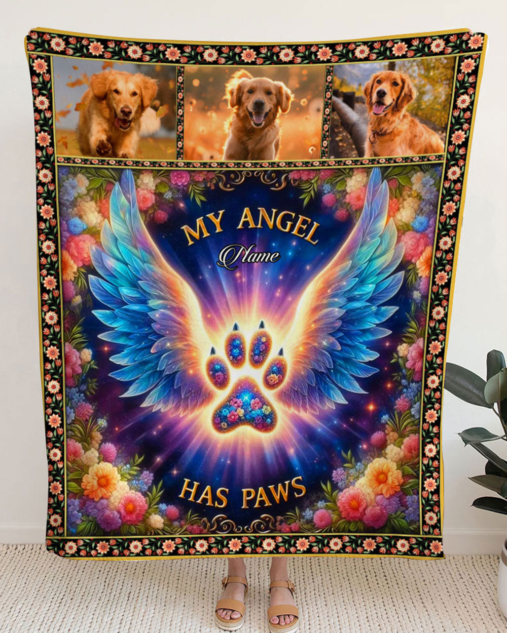 PERSONALIZED MY ANGEL HAS PAWS FLEECE BLANKET - YHDU0901254