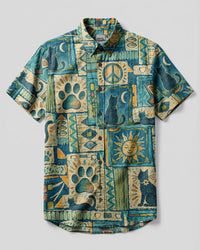 BOHO CAT GARDEN MOSAIC BUTTON-DOWN COLLAR SHIRT - TLHN2907262