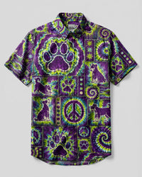 SCHNAUZER DOG SWIRL PATCHWORK BUTTON-DOWN COLLAR SHIRT - TLHN3007261