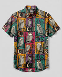 RETRO OWL ART BUTTON-DOWN COLLAR SHIRT - TLHN2908261