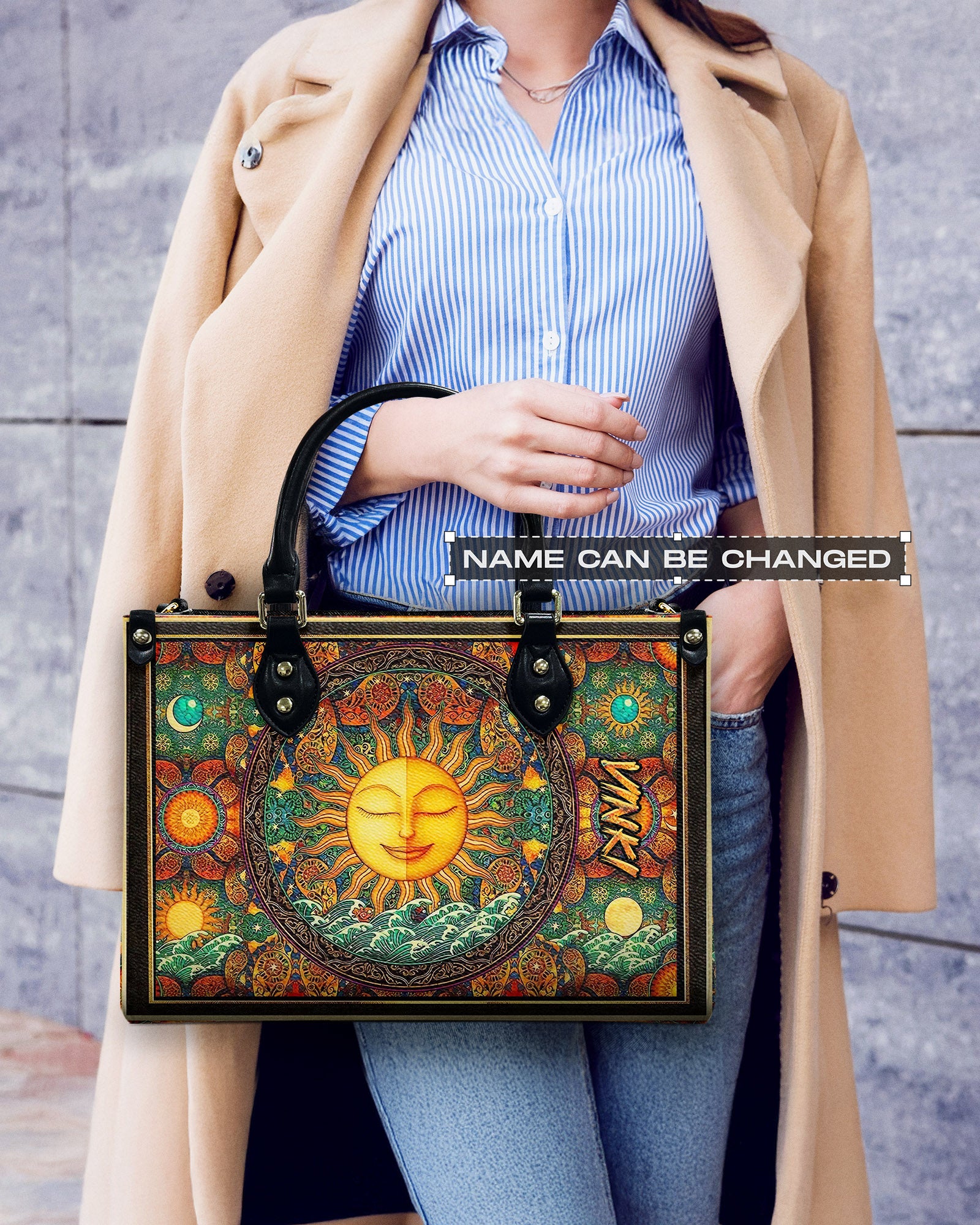 PSYCHEDELIC HIPPIE SUN LEATHER HANDBAG - YHHN1903254