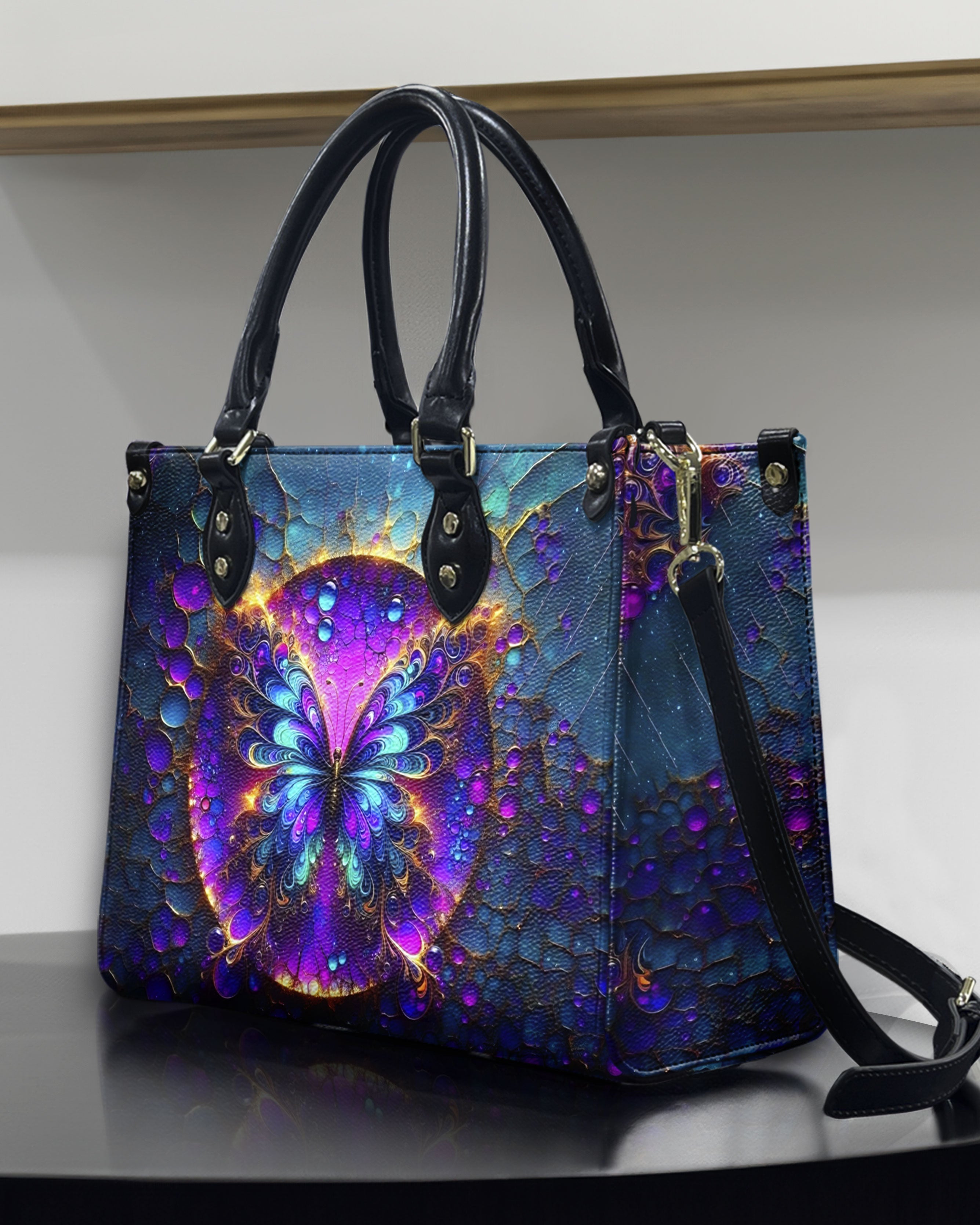 COLORFUL GLOWING BUTTERFLY LEATHER HANDBAG - YHHN2012244