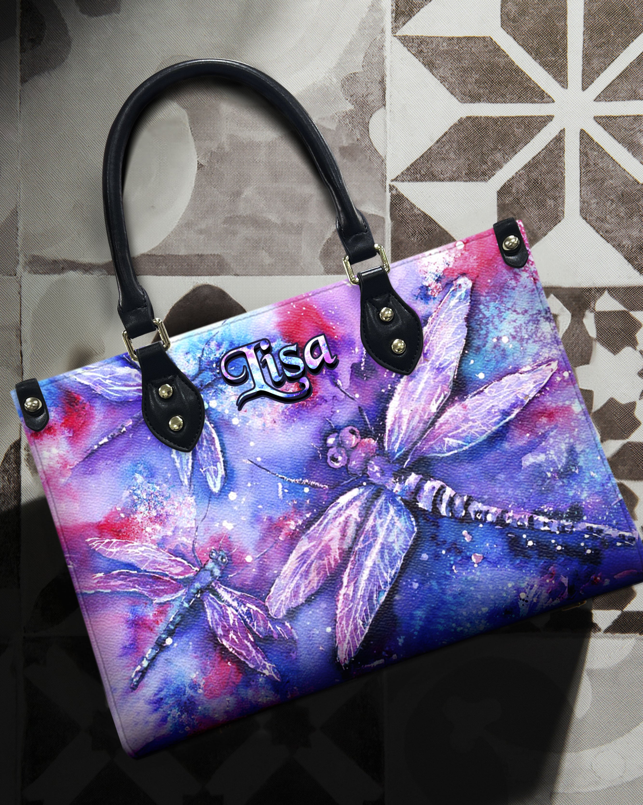 COLORFUL PAINTING DRAGONFLIES LEATHER HANDBAG - YHHN1010244