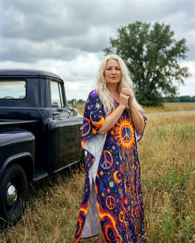 PSYCHEDELIC GALAXY SUN MOON KAFTAN DRESS - TLNT1701261