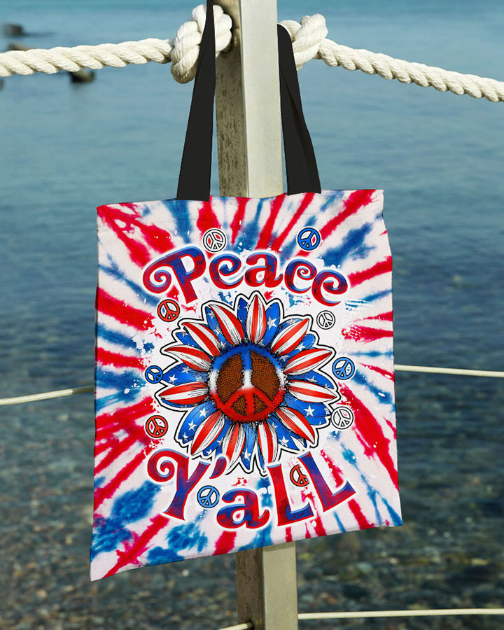PEACE Y'ALL SUNFLOWER AMERICA TIE DYE TOTE BAG - TLTW2306238