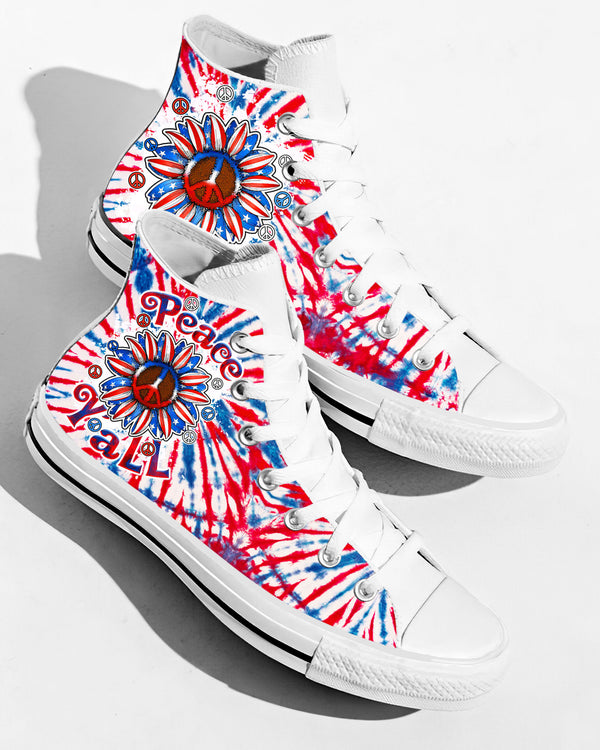 PEACE Y'ALL SUNFLOWER AMERICA TIE DYE HIGH TOP CANVAS SHOES - TLTW2306239