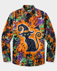 WITCH BLACK CAT BURST HALLOWEEN LONG SLEEVE BUTTON-DOWN SHIRT  - TLHN2408268