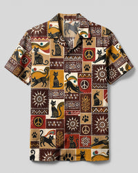 BOHO TRIBAL CAT PATCHWORK CAMP SHIRT  - TLHN1908265