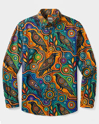 RAVEN ABORIGINAL DOTWORK LONG SLEEVE BUTTON-DOWN SHIRT - TLHN1109267