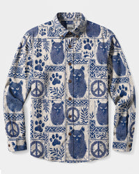 CAT FINGERPRINT PATCHWORK LONG SLEEVE BUTTON-DOWN SHIRT  - TLHN2008265
