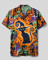 WITCH BLACK CAT BURST HALLOWEEN CAMP SHIRT  - TLHN2408267