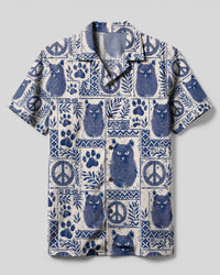 CAT FINGERPRINT PATCHWORK CAMP SHIRT  - TLHN208264