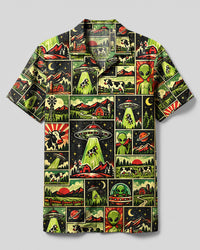 RETRO UFO COW ABDUCTION PATCHWORK CAMP SHIRT - TLHN1609265