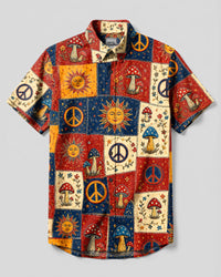 BOHEMIAN PEACE SOUL  PATCHWORK BUTTON-DOWN COLLAR SHIRT - TLHN0608265