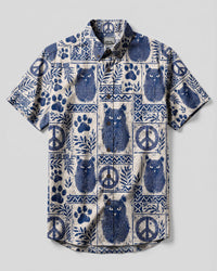 CAT FINGERPRINT PATCHWORK BUTTON-DOWN COLLAR SHIRT - TLHN2008263
