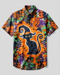 WITCH BLACK CAT BURST HALLOWEEN BUTTON-DOWN COLLAR SHIRT  - TLHN2408266
