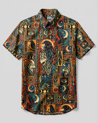 TRIBAL WOLF AND RAVEN MYSTIC PATCHWORK BUTTON-DOWN COLLAR SHIRT - TLHN0809263