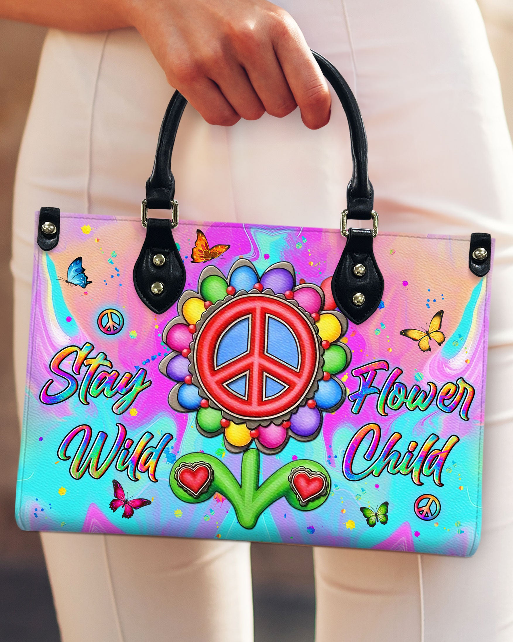 STAY WILD FLOWER CHILD LEATHER HANDBAG - YHLN2210245