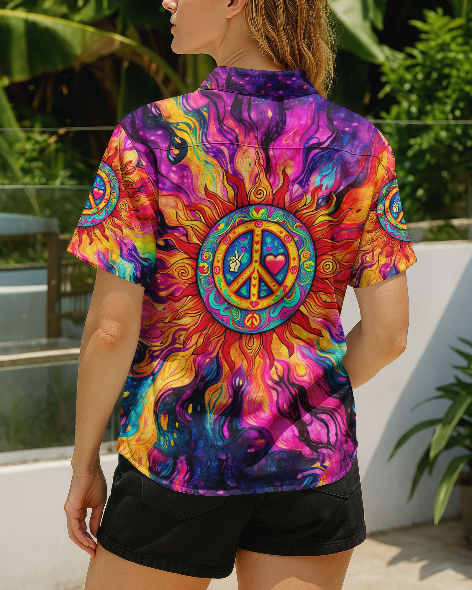 PEACE SYMBOL HIPPIE SUN COLORFUL HAWAIIAN SHIRT - TLTR2703254