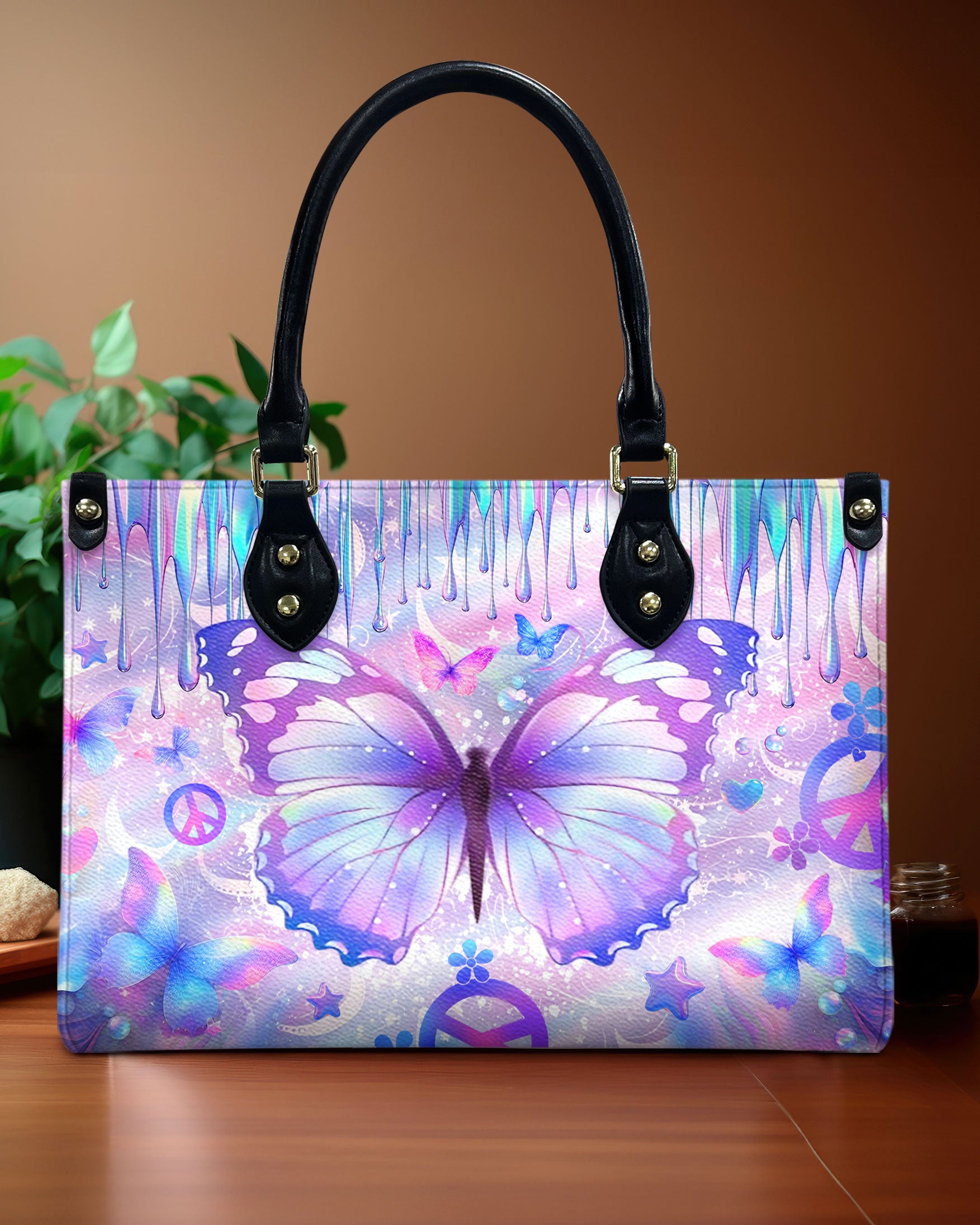 HOLOGRAPHIC BUTTERFLY LEATHER HANDBAG - YHLT3007241