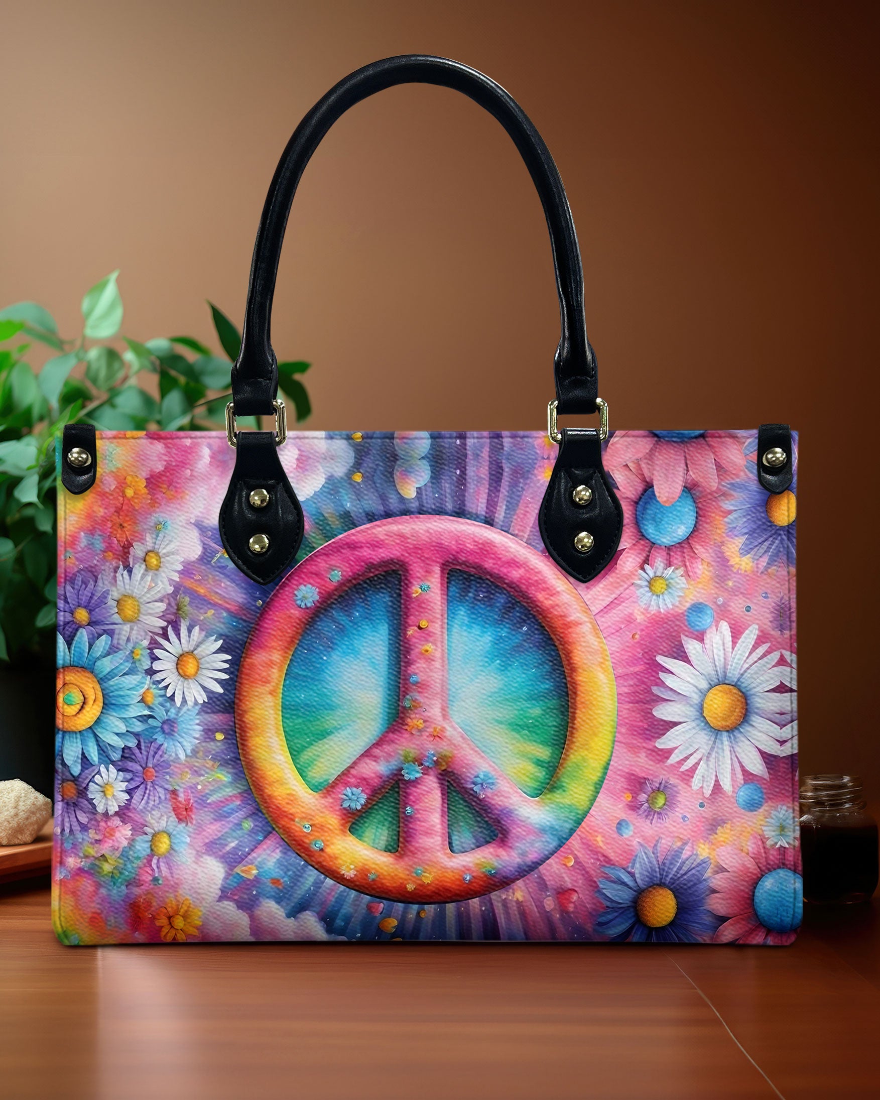 COLORFUL PEACE FLOWER LEATHER HANDBAG - YHLT0512244