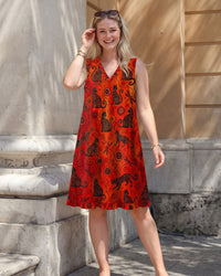 BLACK CAT BOHO V-NECK TUNIC DRESS  - TLTW2708262