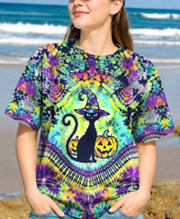 BLACK CAT WITCHY HALLOWEEN BURST ALL OVER PRINT  - TLHN0809261