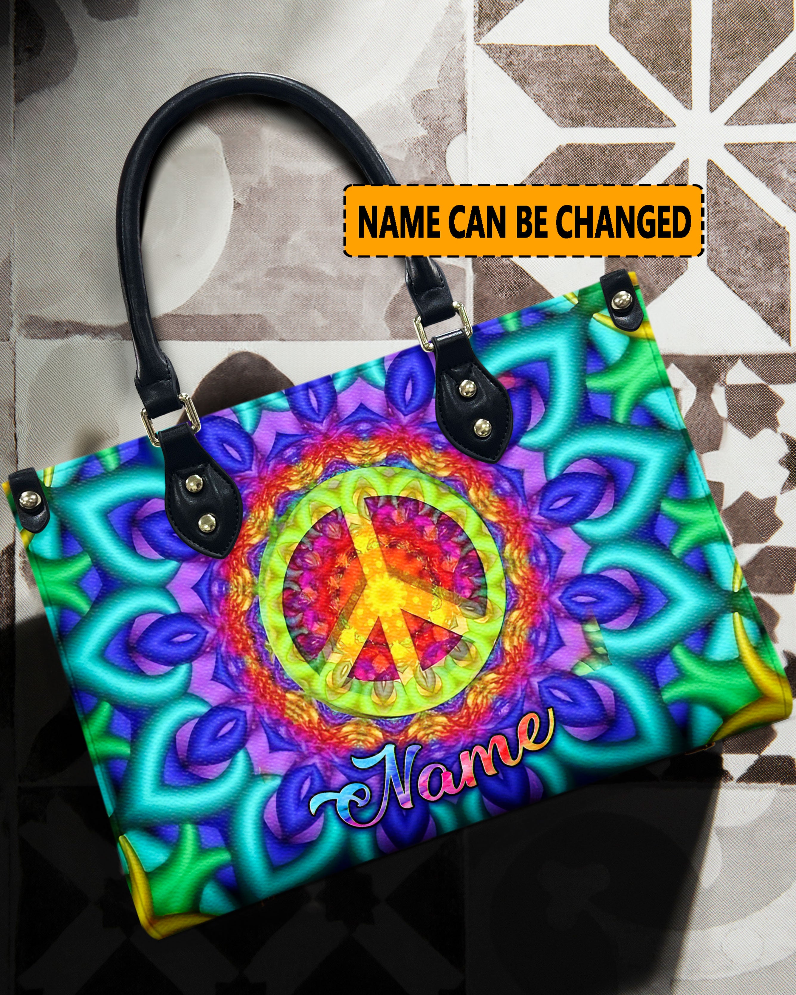 PSYCHEDELIC PEACE HIPPIE LEATHER HANDBAG - YHLN2811244