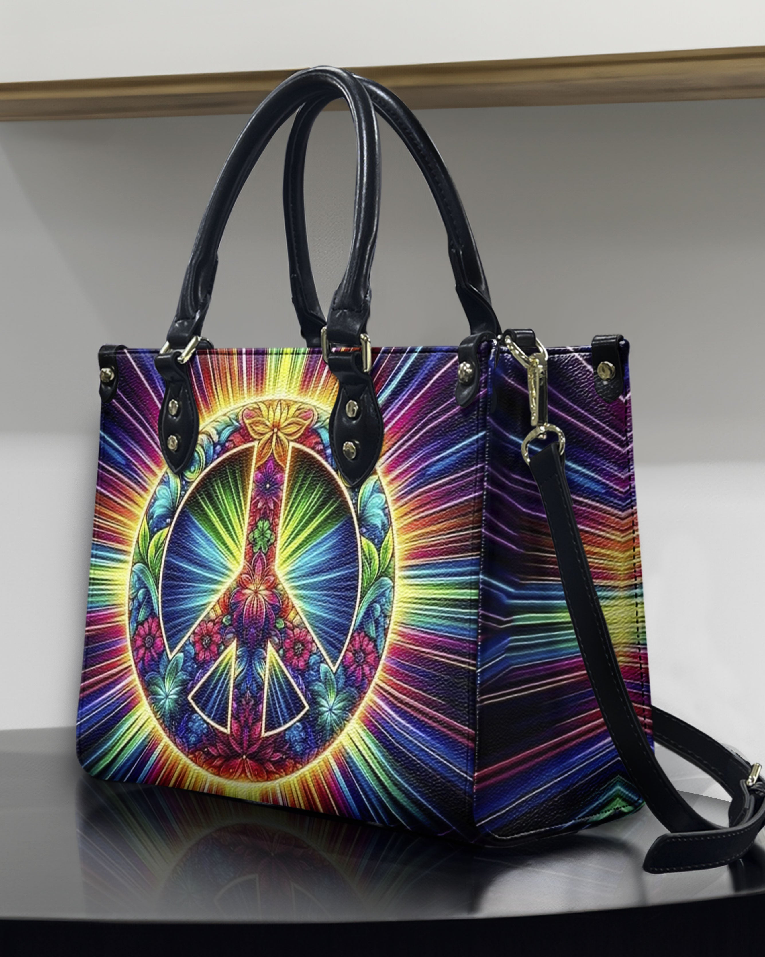 COLORFUL PEACE SYMBOL LEATHER HANDBAG - YHHN3012244