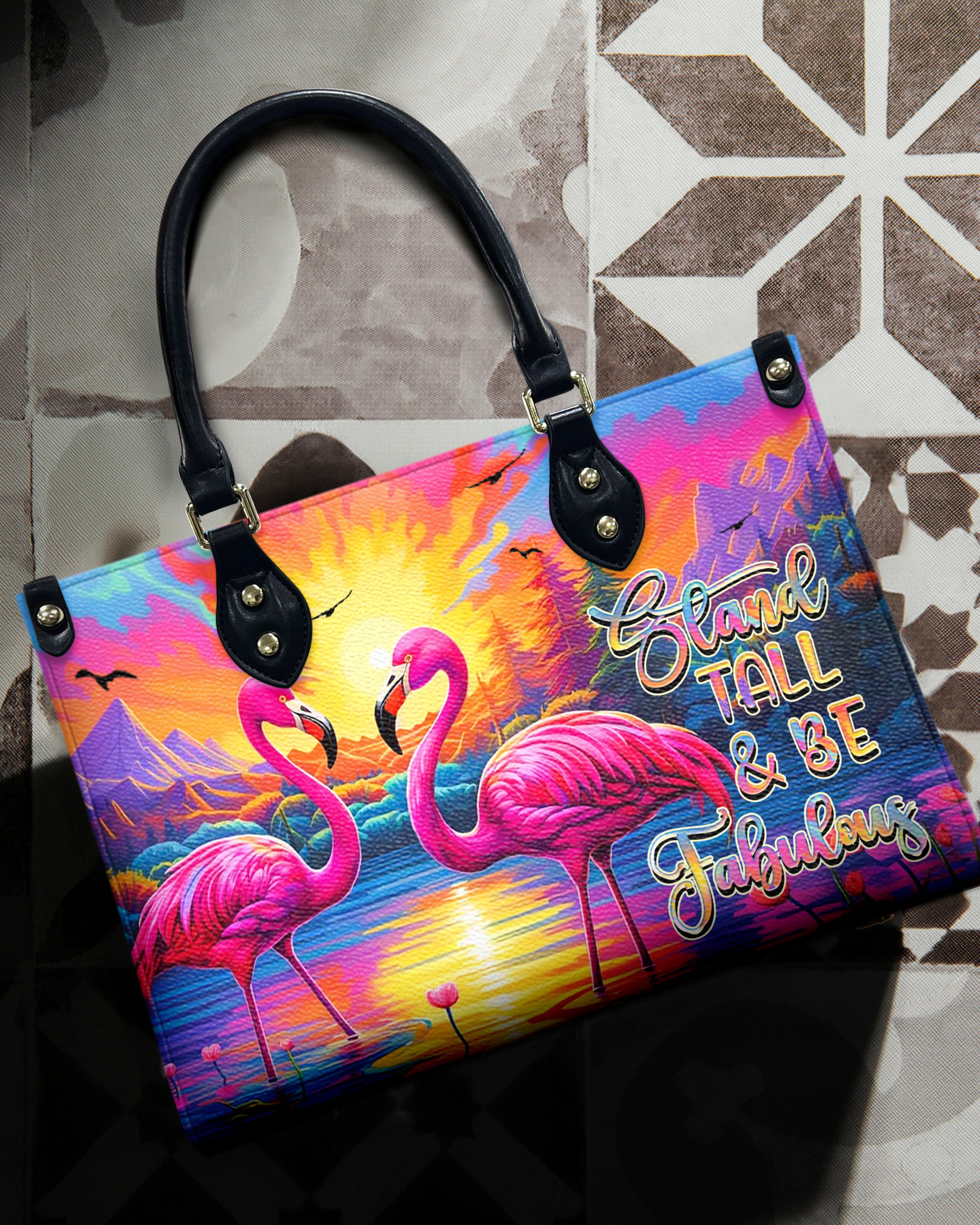 STAND TALL BE FABULOUS FLAMINGO LEATHER HANDBAG - YHHN1007242