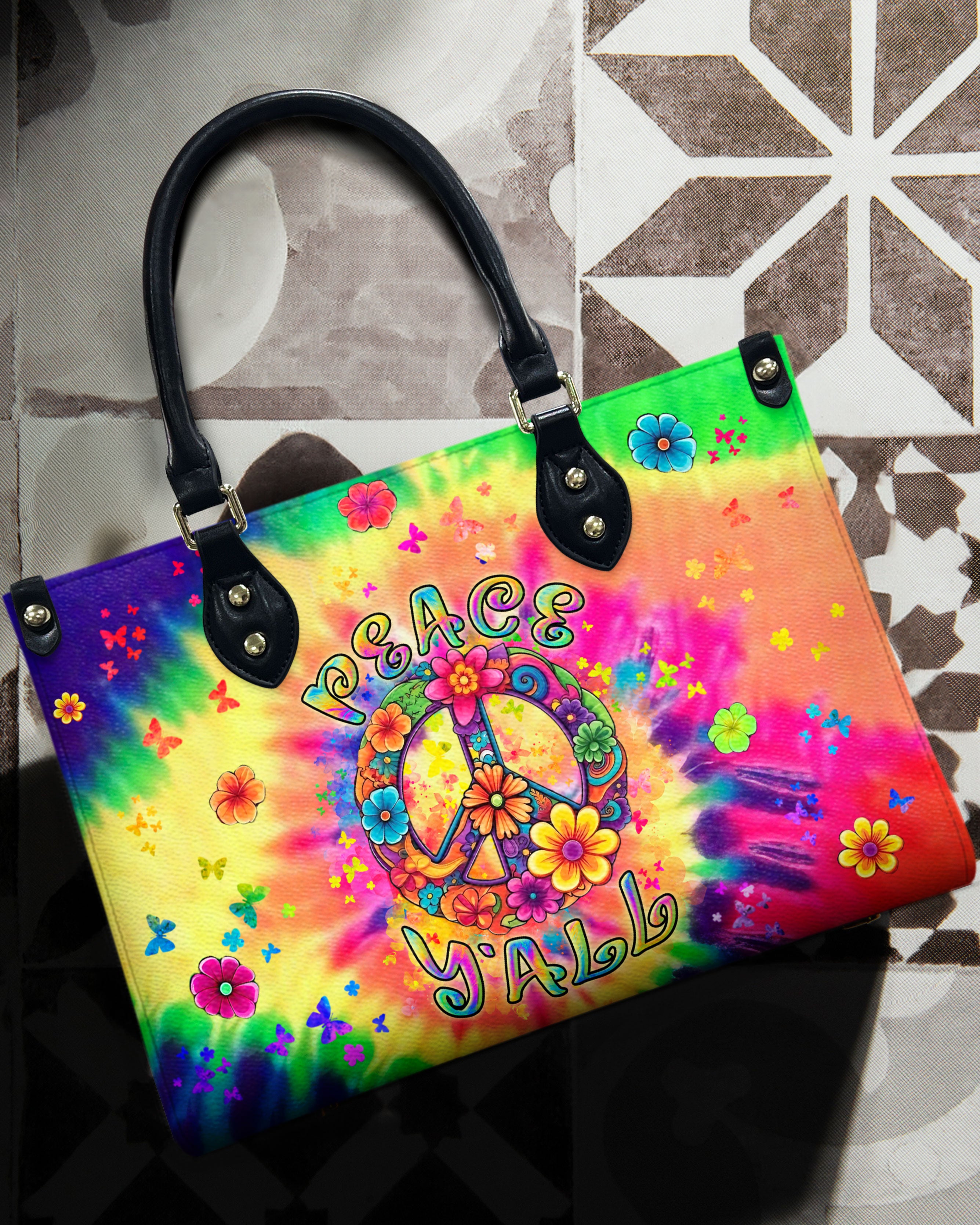 PEACE Y'ALL TIE DYE LEATHER HANDBAG - YHLN0508244