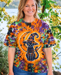 BLACK CAT CRESCENT MOON BURST HALLOWEEN ALL OVER PRINT -  TLHN0409264