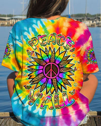 PEACE Y'ALL SUNFLOWER TIE DYE ALL OVER PRINT - TLNT1306245