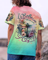 I BELIEVE THERE ARE ANGELS AMONG US DRAGONFLY WATERCOLOR ALL OVER PRINT - TLNT0308232