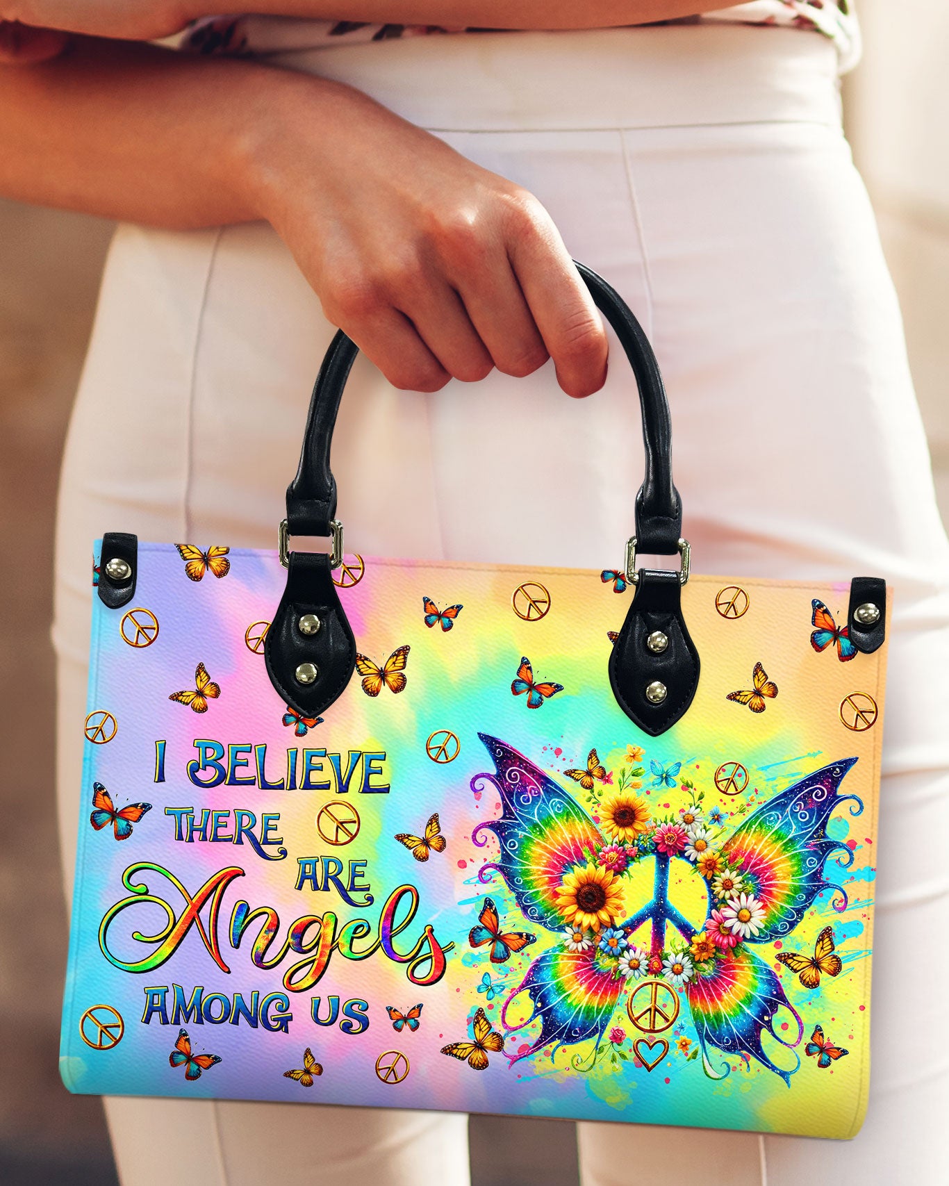 I BELIEVE THERE ARE ANGELS AMONG US WINGS LEATHER HANDBAG - TLTR1510245