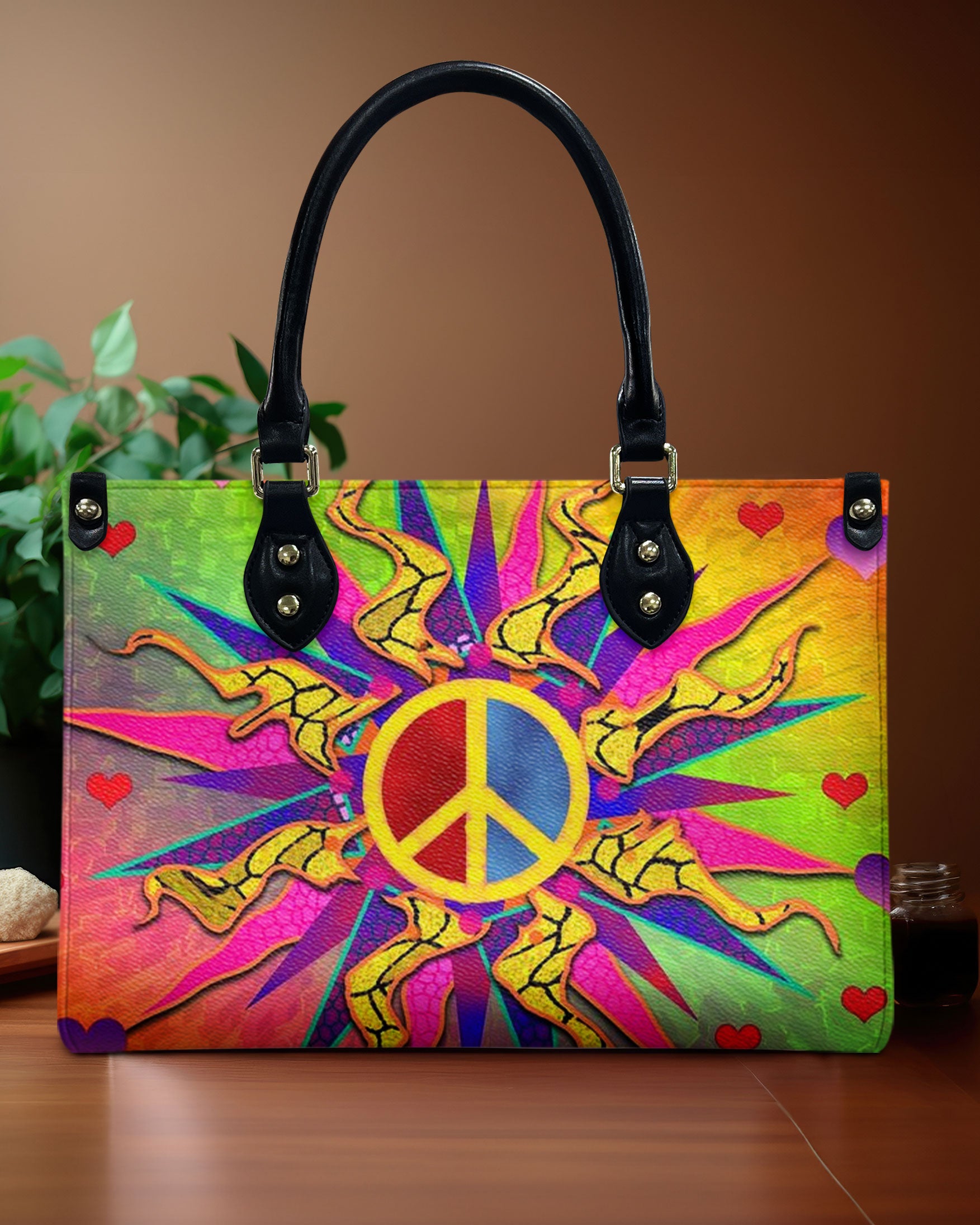 COLORFUL PEACE SYMBOL LEATHER HANDBAG - YHLT2111244