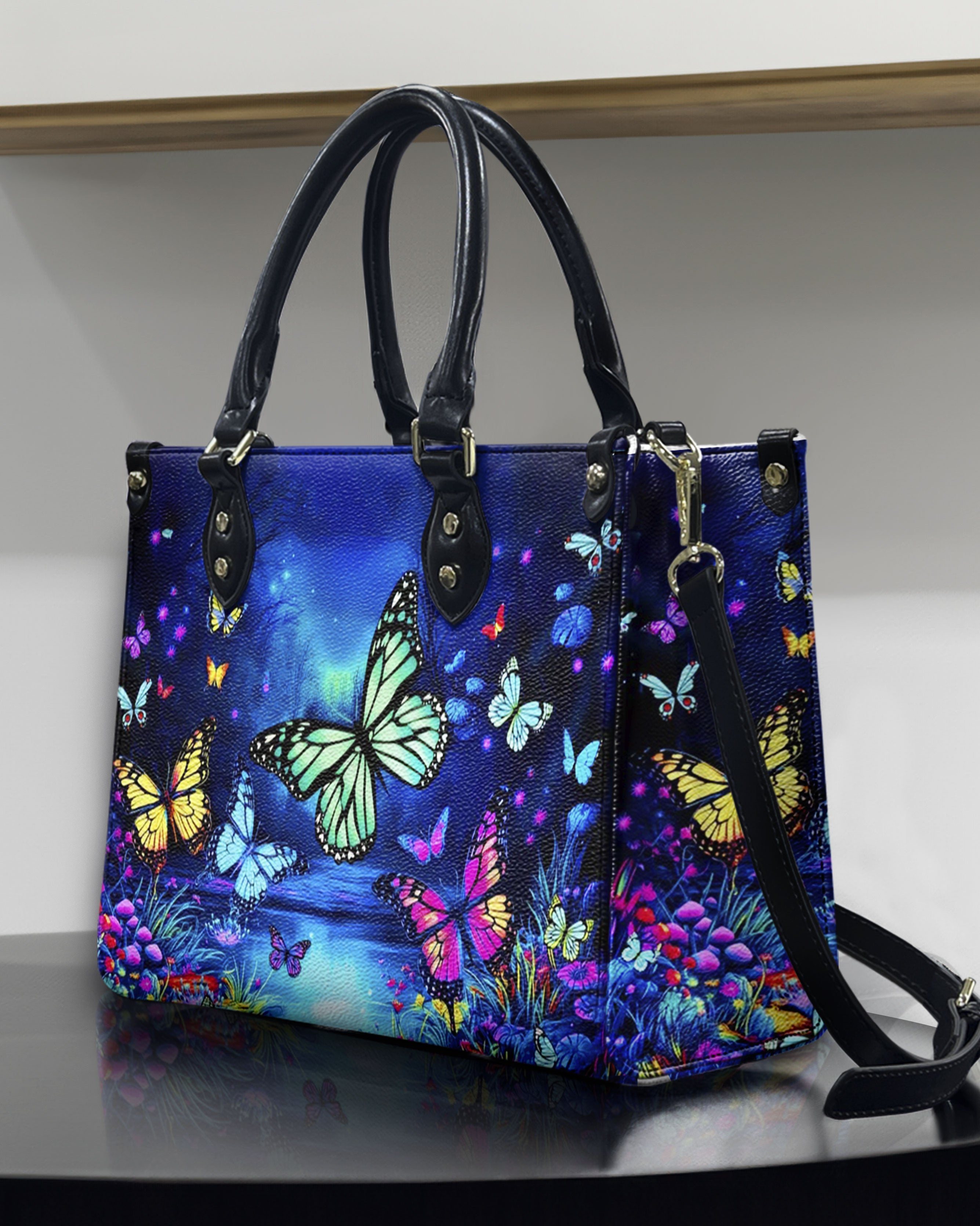 GLOWING BUTTERFLY POND LEATHER HANDBAG - YHHN2708241