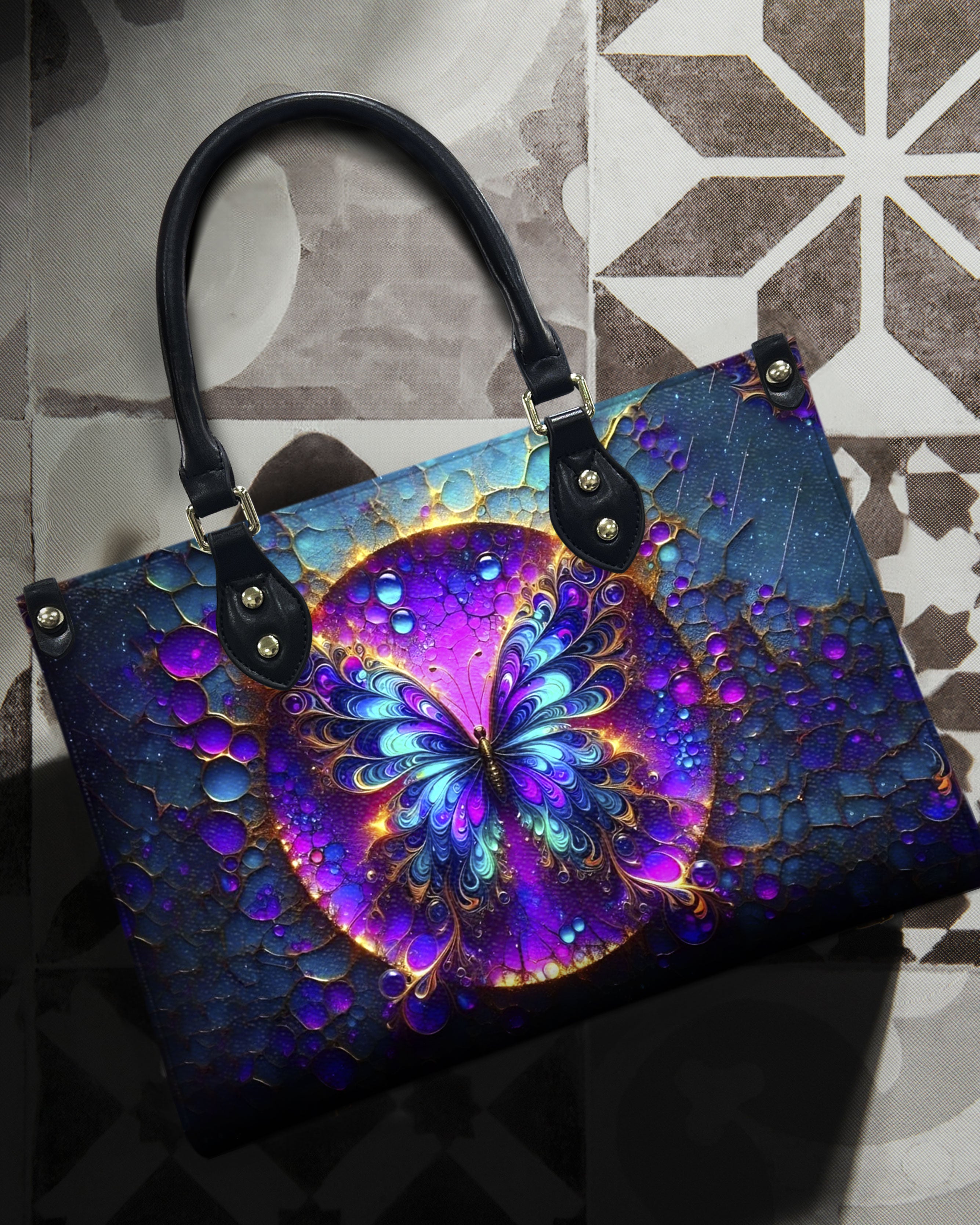 COLORFUL GLOWING BUTTERFLY LEATHER HANDBAG - YHHN2012244