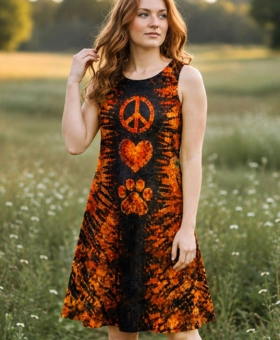 PEACE LOVE PAW PRINT VINTAGE SWIRL FLOUNCE DRESS  - TLHN0508265