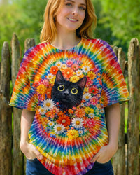 BLACK CAT WITH FLORAL SWIRL ALL OVER PRINT - TLHN0403262
