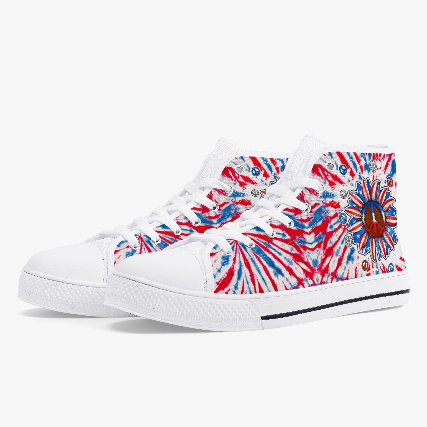 PEACE Y'ALL SUNFLOWER AMERICA TIE DYE HIGH TOP CANVAS SHOES - TLTW2306239