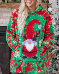 GNOME DEER CHRISTMAS BURST SHERPA BLANKET HOODIE - TLTW2110261