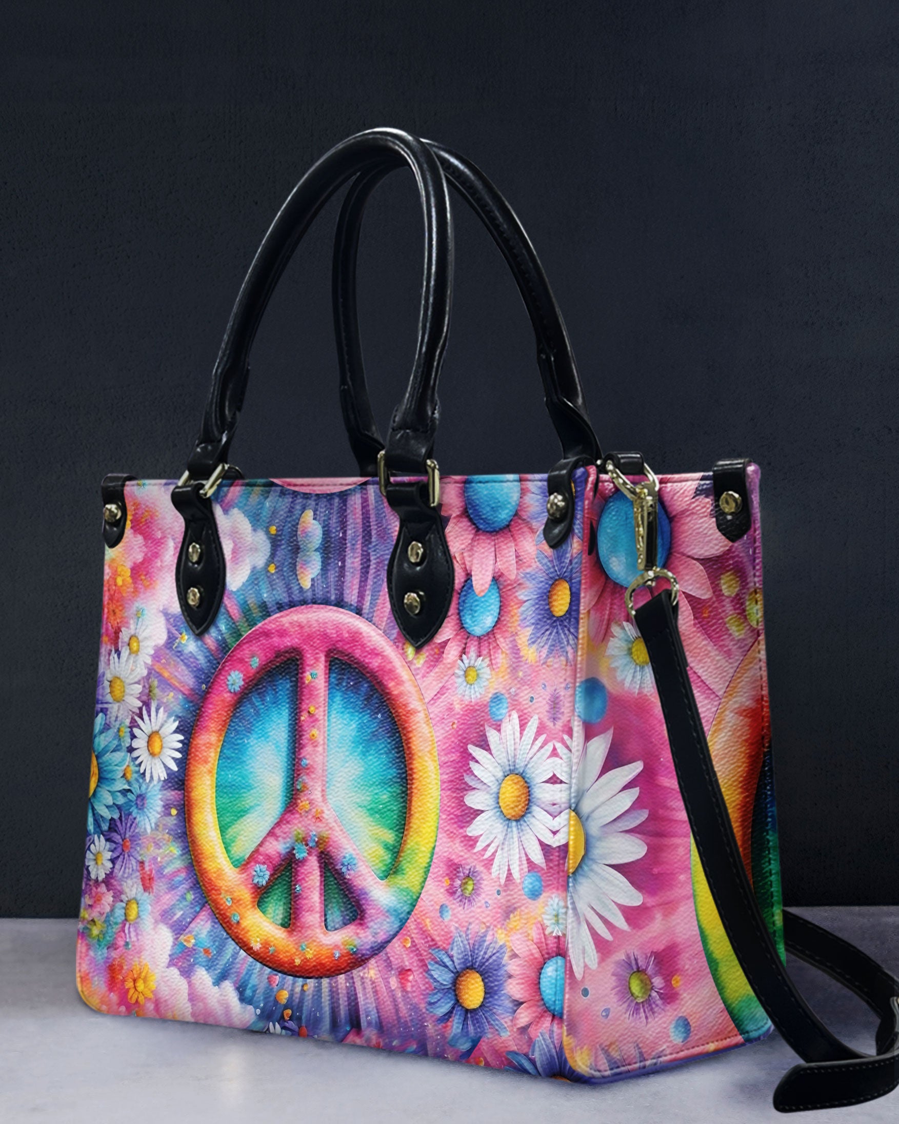 COLORFUL PEACE FLOWER LEATHER HANDBAG - YHLT0512244