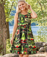 RETRO UFO COW ABDUCTION PATCHWORK FLOUNCE DRESS  - TLHN2809266