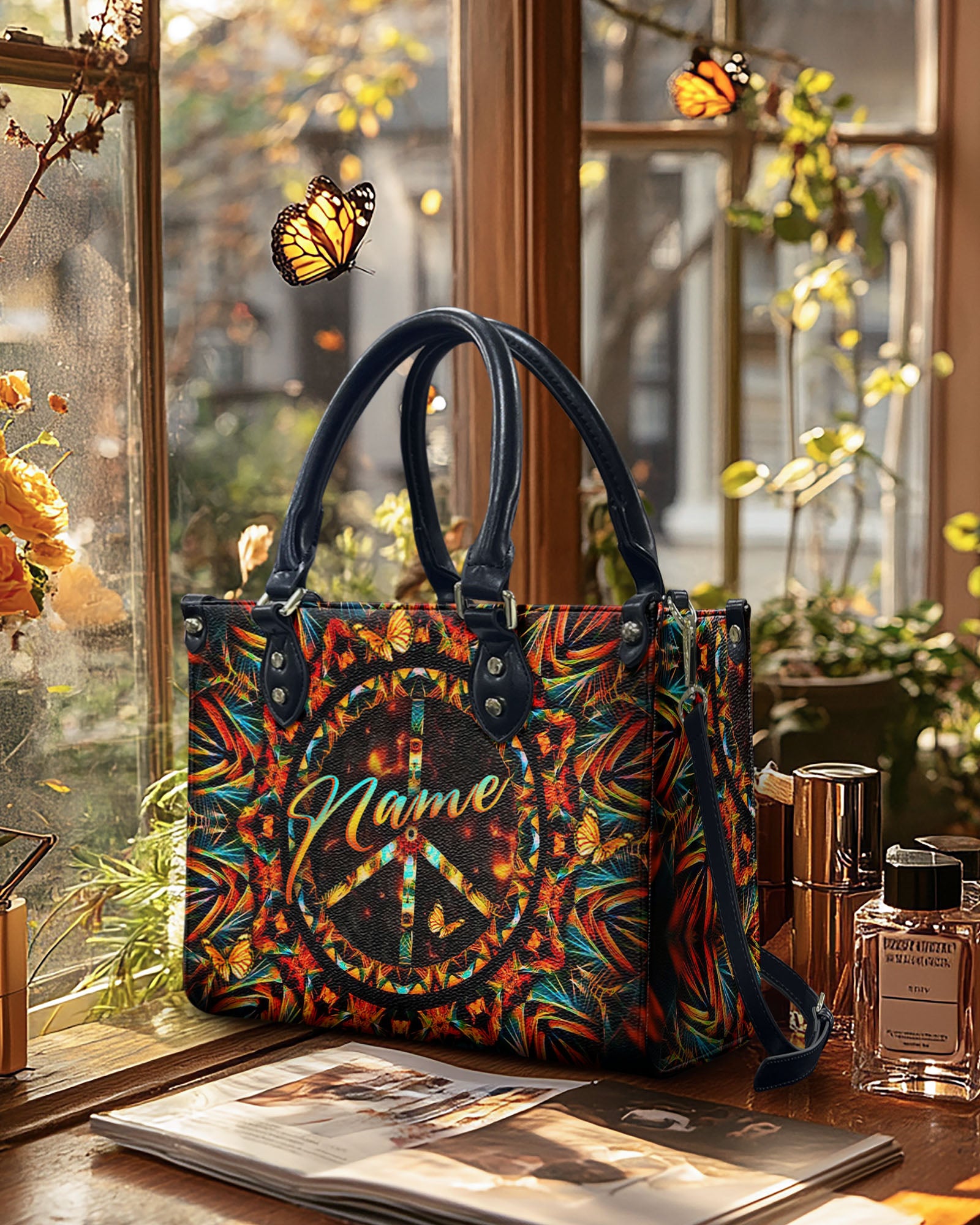 PSYCHEDELIC PEACE LEATHER HANDBAG - YHLT1403254