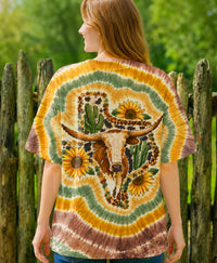 LONGHORN SUNFLOWER TEXAS MAP SWIRL ALL OVER PRINT   - TLHN2906261