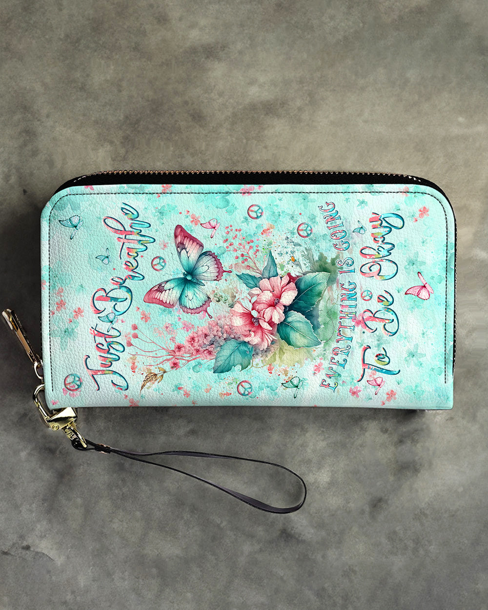 JUST BREATHE BUTTERFLY ZIPPER LEATHER WALLET - YHLT0907246