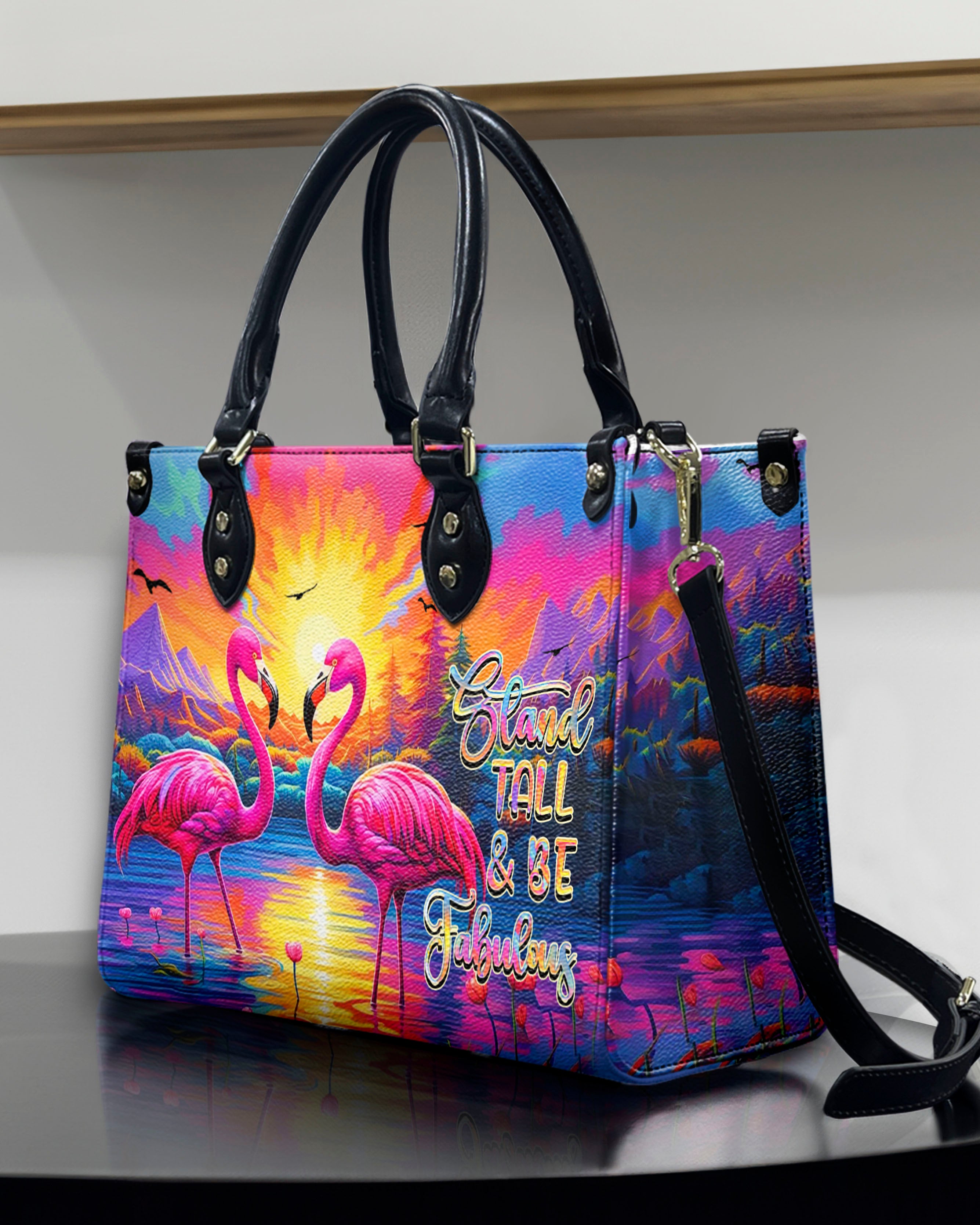 STAND TALL BE FABULOUS FLAMINGO LEATHER HANDBAG - YHHN1007242