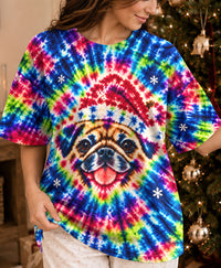 BLUE MAGENTA CHRISTMAS PUG ALL OVER PRINT - YHHN0510262